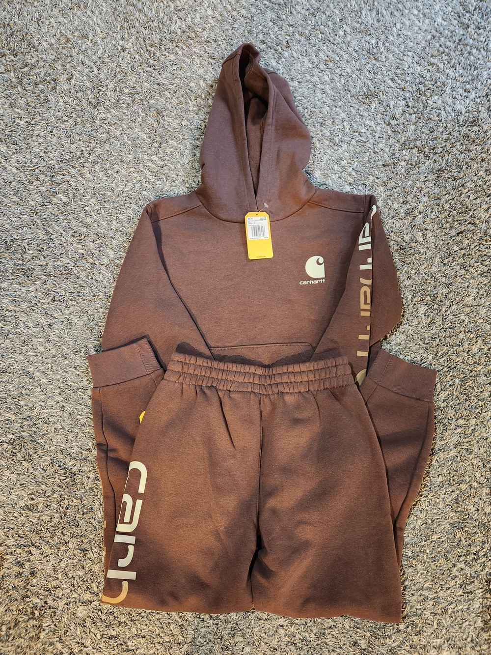 New Carhartt Kids Chocolate Brown Hoodie & Joggers Set Size Small (8-10)